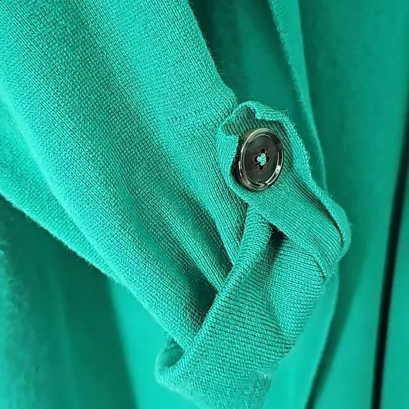 Ann Taylor Green Knee Length Duster Sweater w Rolled Sleeves+Side Slits - Picture 5 of 17